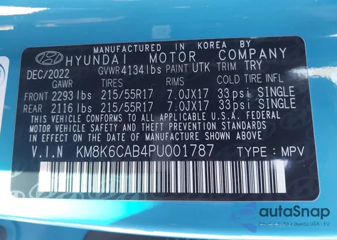 2023 Hyundai Kona Sel из США, поврежденный, VIN KM8K6CAB4PU001787